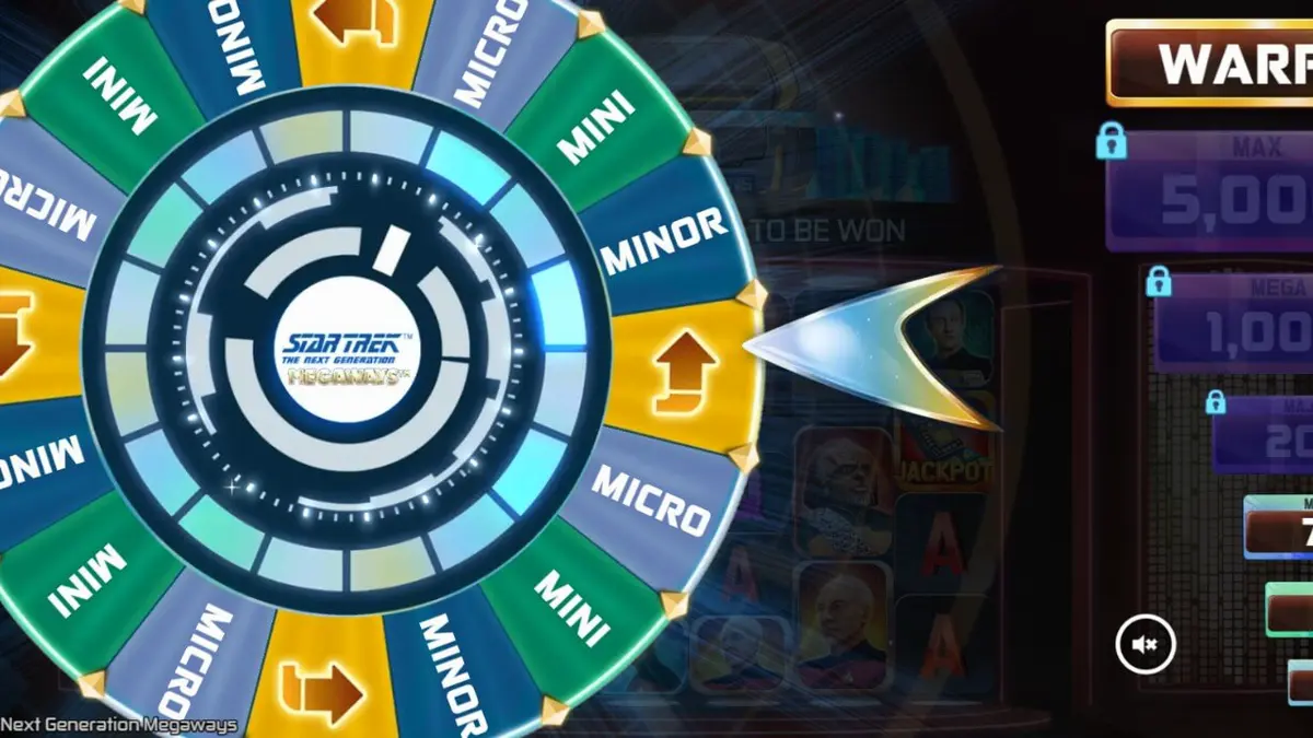 Tampilan antarmuka slot Star Trek: The Next Generation Megaways dengan tema luar angkasa